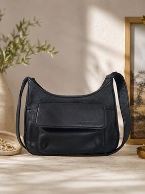 Vintage Fossil Black Genuine Leather Organizer Crossbody Bag Wallet Purse Y2K